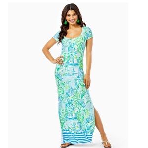 Lilly Pulitzer Wynne Maxi Dress XL Beach Happy Whisper Blue